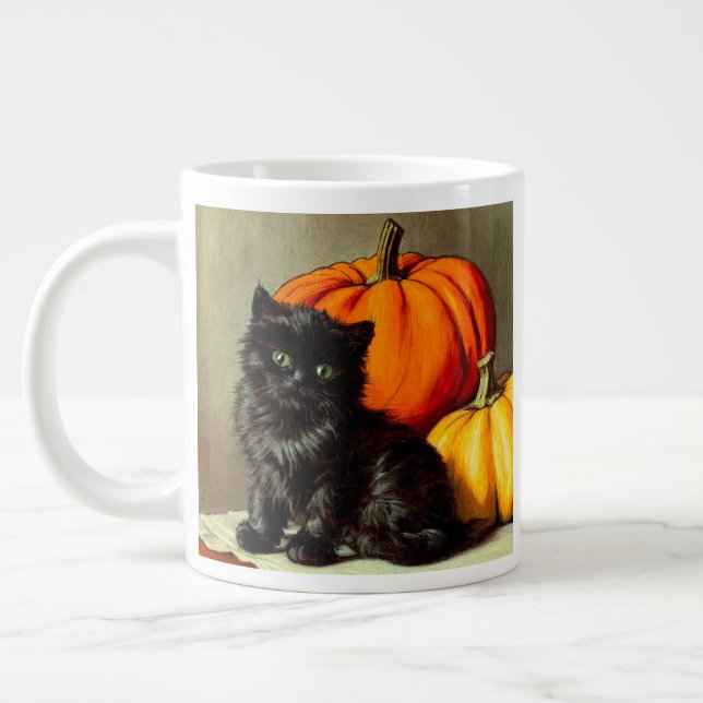 Vintage Halloween Black Cat und Pumpkins Jumbo-Tasse (Links)