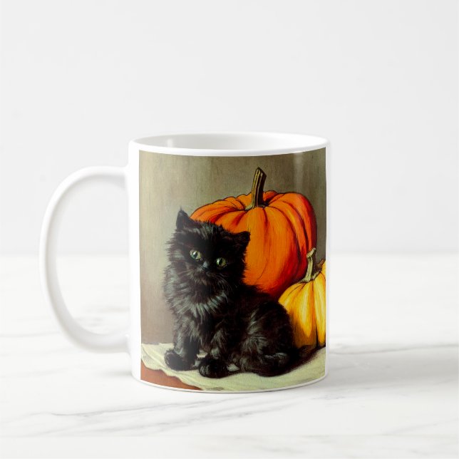 Vintage Halloween Black Cat und Pumpkins Kaffeetasse (Links)