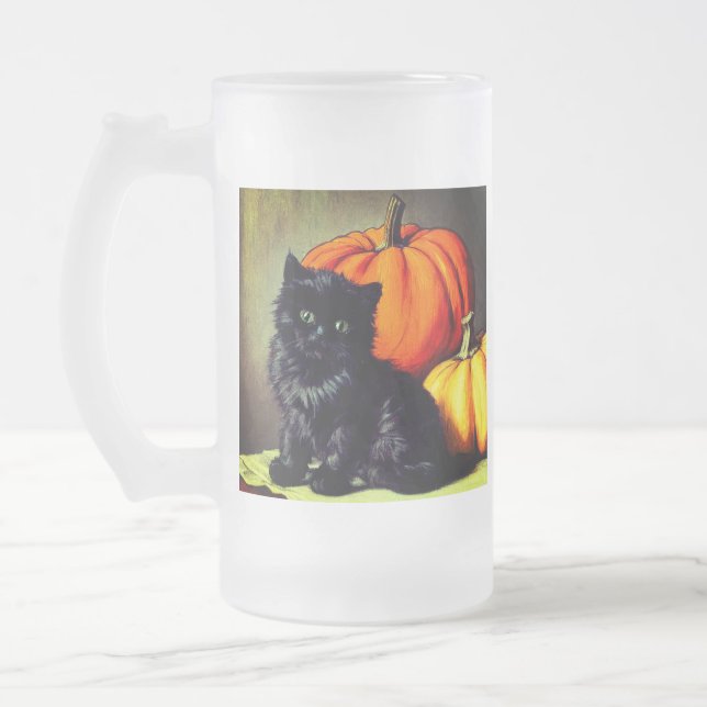 Vintage Halloween Black Cat und Pumpkins Mattglas Bierglas (Links)