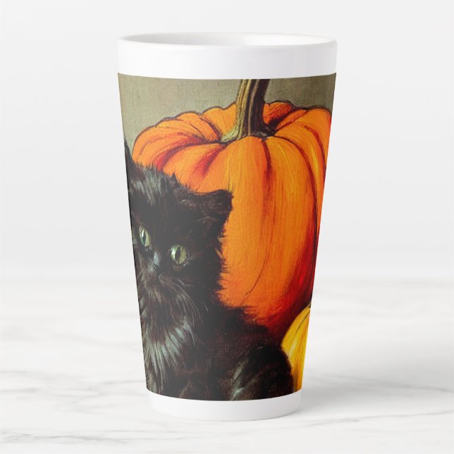 Vintage Halloween Black Cat und Pumpkins Milchtasse (Vorderseite)