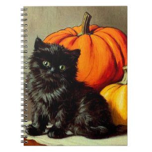 Vintage Halloween Black Cat und Pumpkins Notizblock