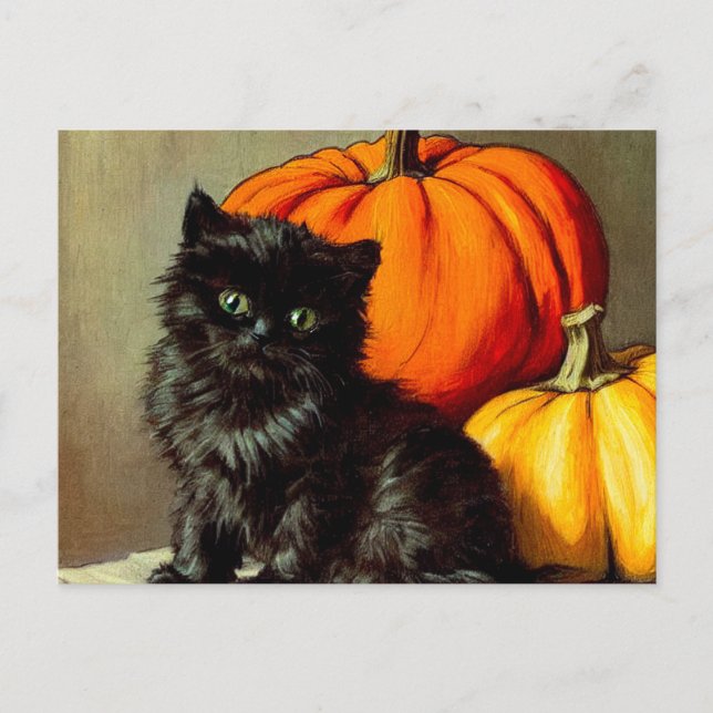 Vintage Halloween Black Cat und Pumpkins Postkarte (Vorderseite)