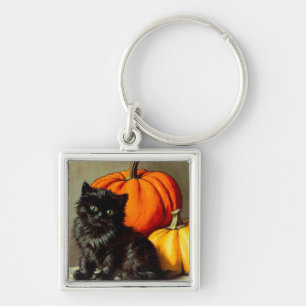 Vintage Halloween Black Cat und Pumpkins Schlüsselanhänger