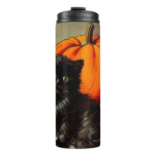 Vintage Halloween Black Cat und Pumpkins Thermosbecher