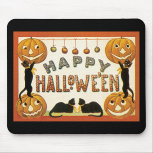Vintage Halloween, Black Cats with Jackolanterns Mousepad