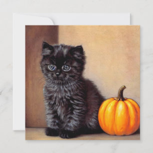 Vintage Halloween Black Kitten Illustration Einladung