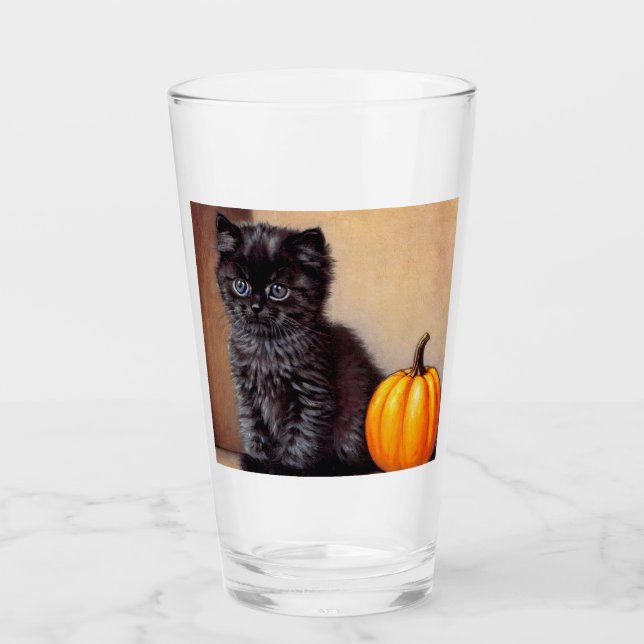 Vintage Halloween Black Kitten Illustration Glas (Vorderseite)