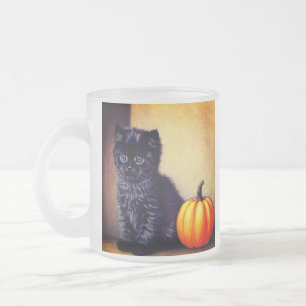 Vintage Halloween Black Kitten Illustration Mattglastasse