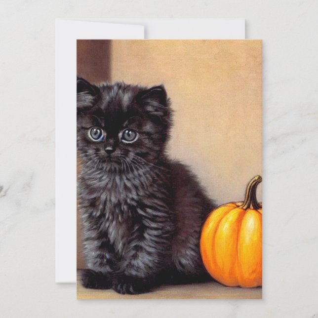 Vintage Halloween Black Kitten Illustration Save The Date (Vorderseite)