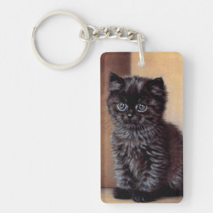 Vintage Halloween Black Kitten Illustration Schlüsselanhänger