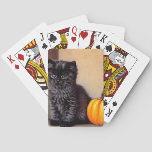 Vintage Halloween Black Kitten Illustration Spielkarten
