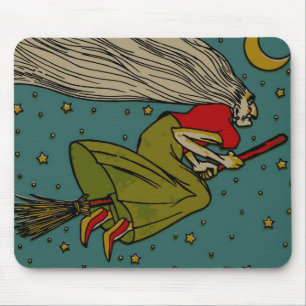 Vintage-Halloween, böse Hexe fliegt auf Besenstiel Mousepad