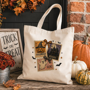 Vintage-Halloween-Briefmarken-Collage Tragetasche