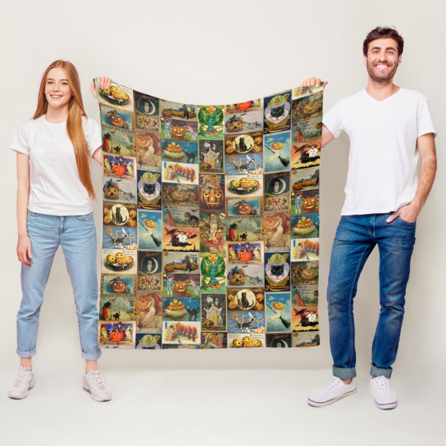 Vintage Halloween Cards Collage Fleece Blanket (Beispiel)