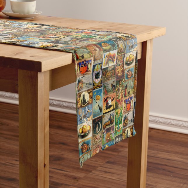 Vintage Halloween Cards Collage Kurz Table Runner Kurzer Tischläufer (Beispiel)