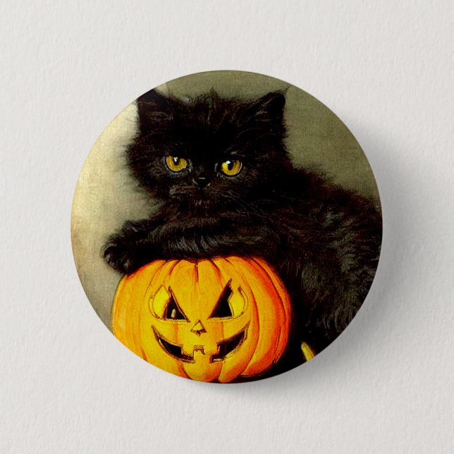 Vintage Halloween Cat and Jack-o’-Laterne Button (Vorderseite)