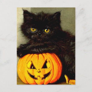 Vintage Halloween Cat and Jack-o’-Laterne Feiertagspostkarte