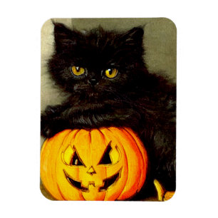 Vintage Halloween Cat and Jack-o’-Laterne Magnet