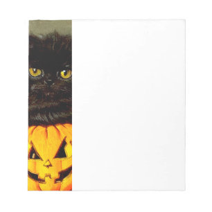 Vintage Halloween Cat and Jack-o’-Laterne Notizblock