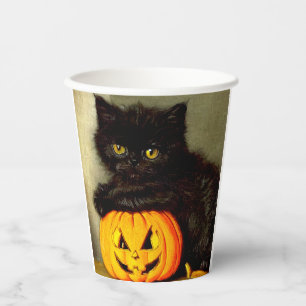 Vintage Halloween Cat and Jack-o’-Laterne Pappbecher
