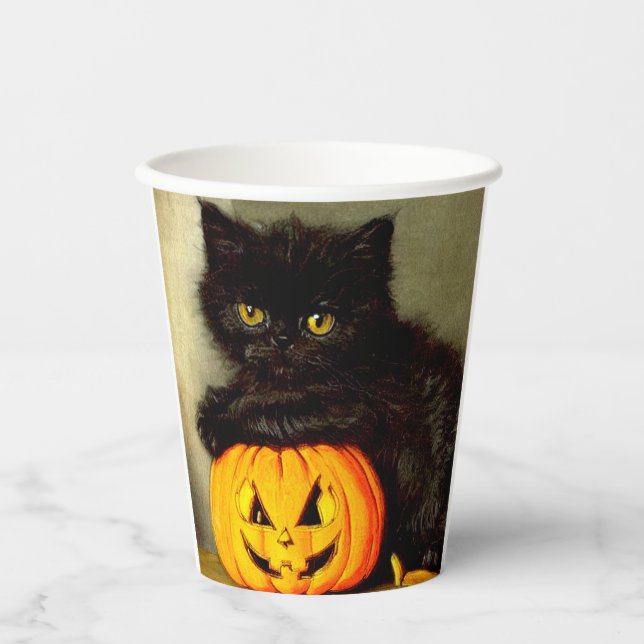 Vintage Halloween Cat and Jack-o’-Laterne Pappbecher (Vorderseite)