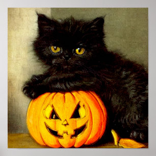 Vintage Halloween Cat and Jack-o’-Laterne Poster
