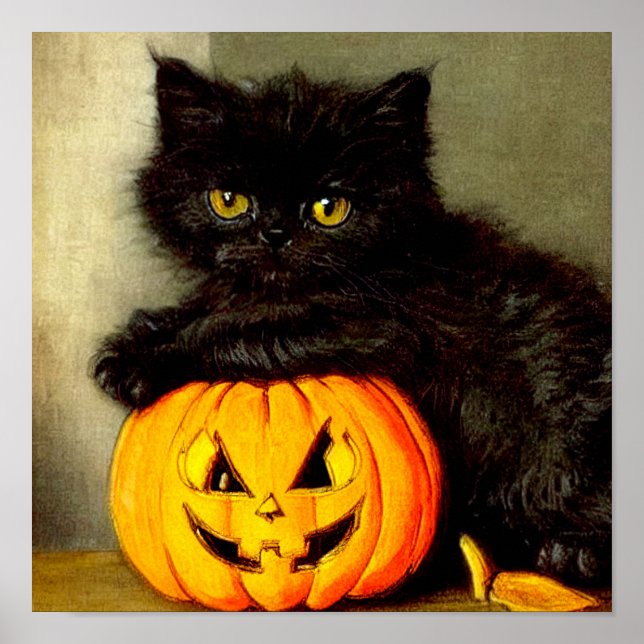 Vintage Halloween Cat and Jack-o’-Laterne Poster (Vorne)
