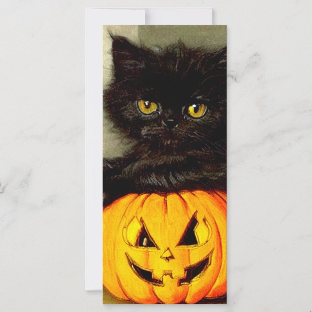 Vintage Halloween Cat and Jack-o’ Laternenkarte (Vorderseite)