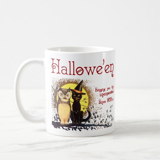 Vintage Halloween Cat and Owl Coffee Tasse (Links)