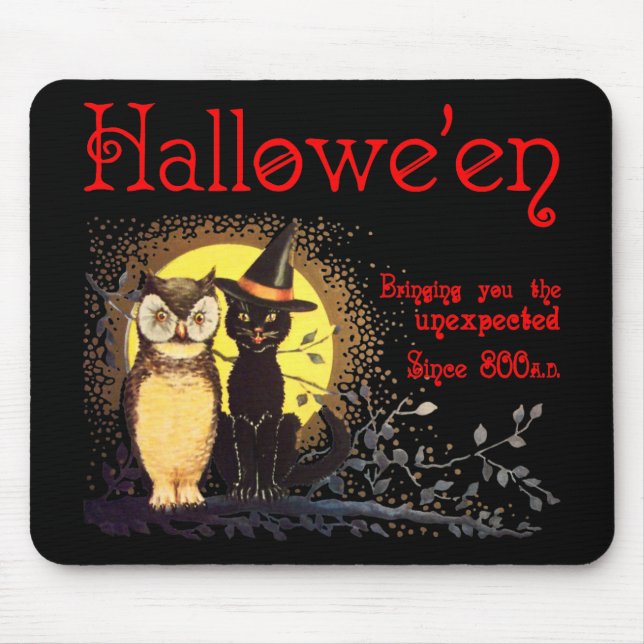 Vintage Halloween Cat and Owl Mousepad (Vorne)