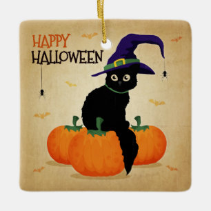 Vintage Halloween Cat und Kürbis   Keramik-Ornamen Keramikornament