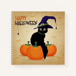 Vintage Halloween Cat und Kürbis Notizbuch