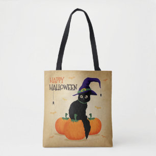 Vintage Halloween Cat und Kürbis Tragetasche