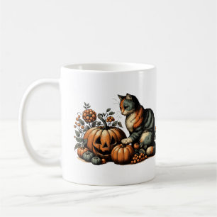Vintage Halloween Cat und Pumpkin Kaffeetasse