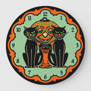 Vintage Halloween Cats Clock Große Wanduhr