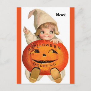 Vintage Halloween Child & Pumpkin Postkarte