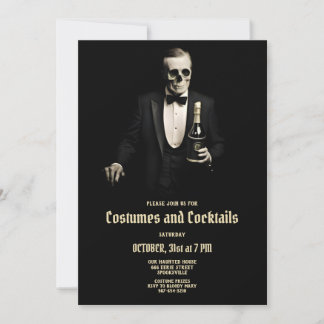 Vintage Halloween-Cocktails und Kostüme laden ein Feiertagskarte