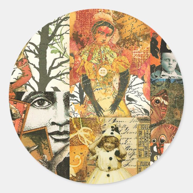 Vintage Halloween-Collage Runder Aufkleber (Vorderseite)