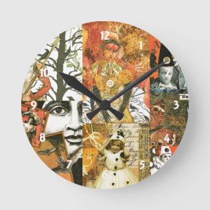 Vintage-Halloween-Collage-Wanduhr Runde Wanduhr