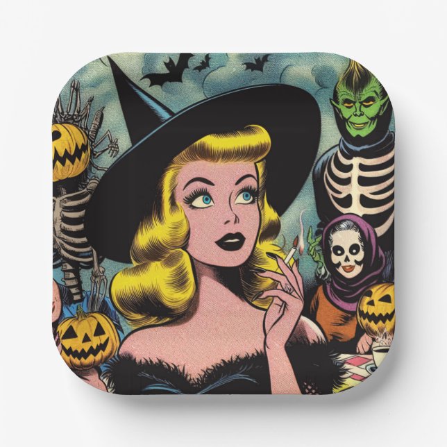 Vintage Halloween-Comicen Pappteller (Vorderseite)