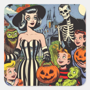 Vintage Halloween-Comicen Quadratischer Aufkleber