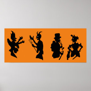 Vintage Halloween-Dämonen Teufel Silhouetten Poster