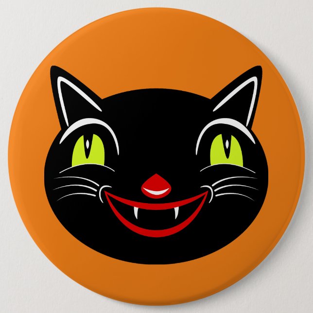 Vintage Halloween Dekoration Black Cat I Button (Vorderseite)