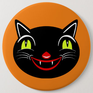 Vintage-Halloween-Dekoration schwarze Katze I Button