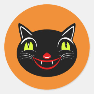 Vintage-Halloween-Dekoration schwarze Katze I Runder Aufkleber