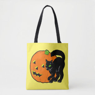 Vintage Halloween-Dekoration schwarze Katze Kürbis