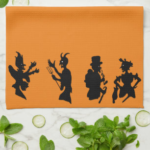 Vintage Halloween-Demon-Silhouetten Geschirrtuch