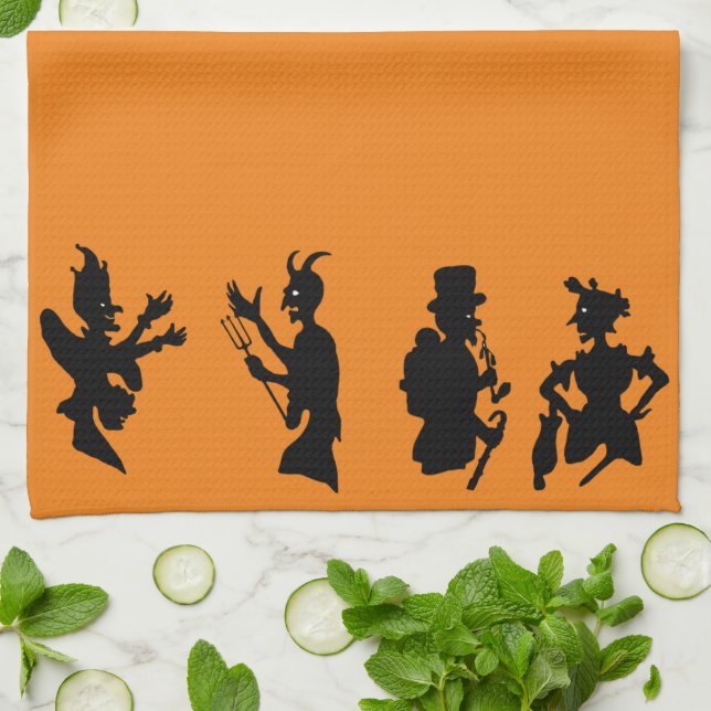 Vintage Halloween-Demon-Silhouetten Geschirrtuch (Gefaltet)
