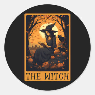 Vintage Halloween Die Hexe Tarotkarten-Lesung Fal Runder Aufkleber
