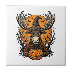 Vintage-Halloween-Elch-Kürbis-Hexenhut-Shirt_1 Fliese